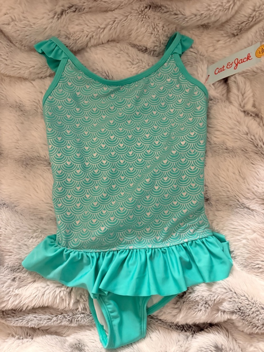 Cat & Jack Turquoise Heart-Scallop One-Piece Swimsuit